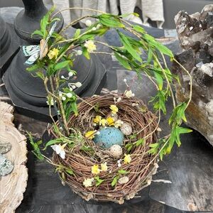 Hand Crafted Rustic Bird Nest Centerpiece with Speckled Egg willows floral